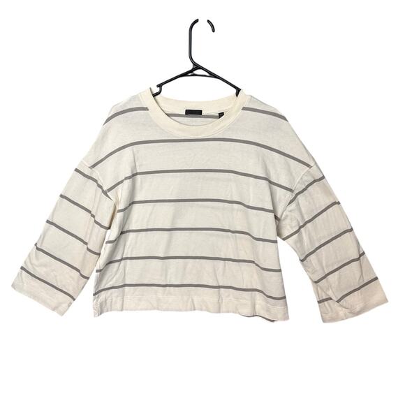 ATM Womens Plaited Jersey Stripe Sweatshirt Sweater Size M Ivory Gray Fall Style - Picture 3 of 9
